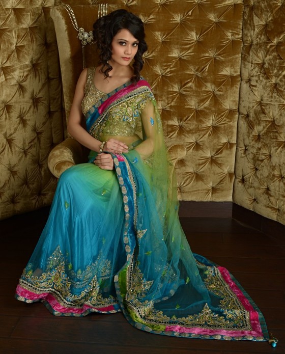 peacock colored sari