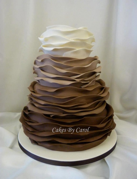 Brown Ruffle Ombre Cake by Cakes by Carol