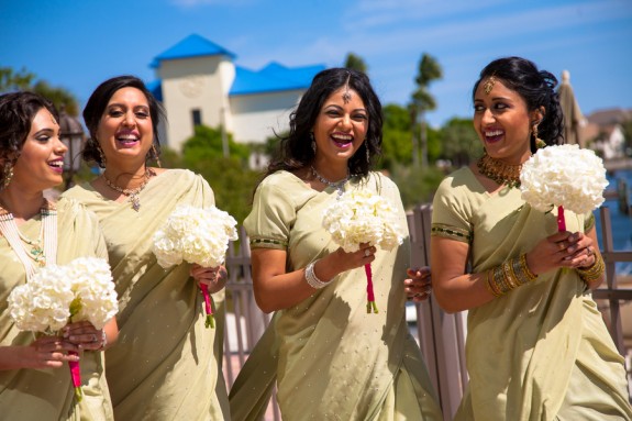 Bridesmaids in Pistachio Saris - Kimberly Photography