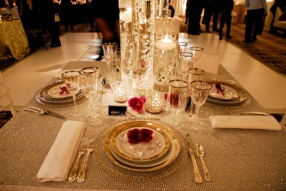 glitter bling wedding table setting