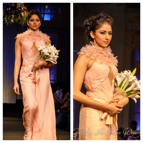 Mandira Wirk Peach Feather Ballgown