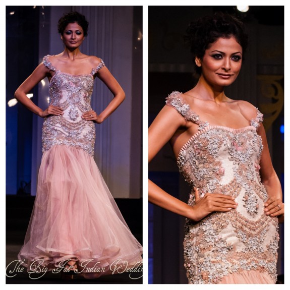 Mandira Wirk Peach Indian Wedding Gown