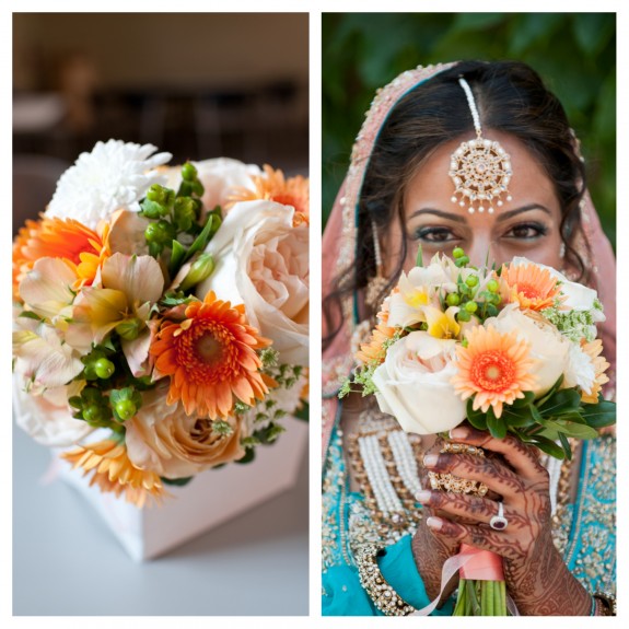 toronto muslim bride orange blue flowers