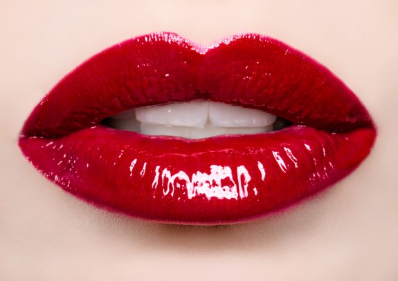 red glossy lipstick