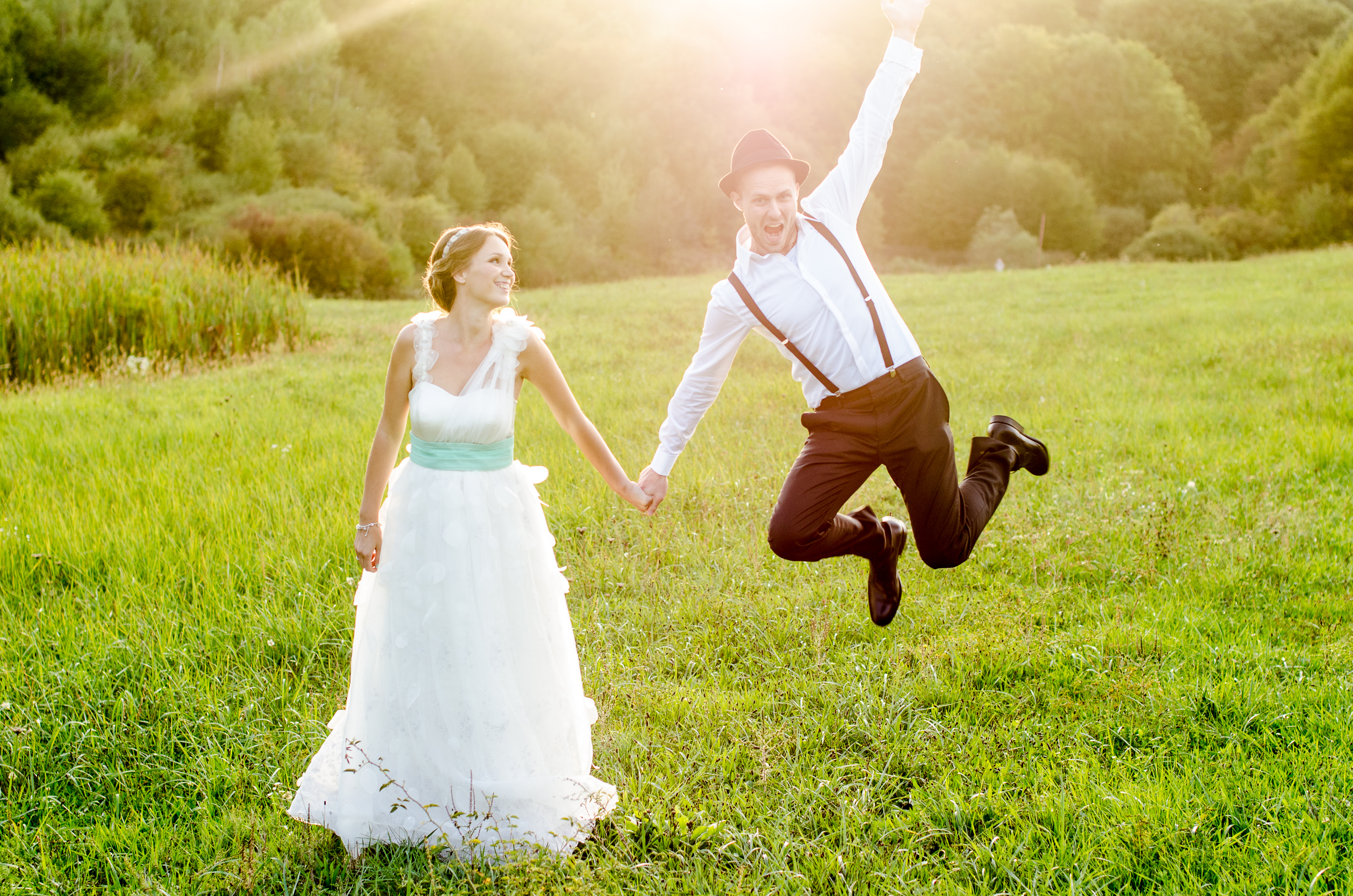 hipster groom jumping